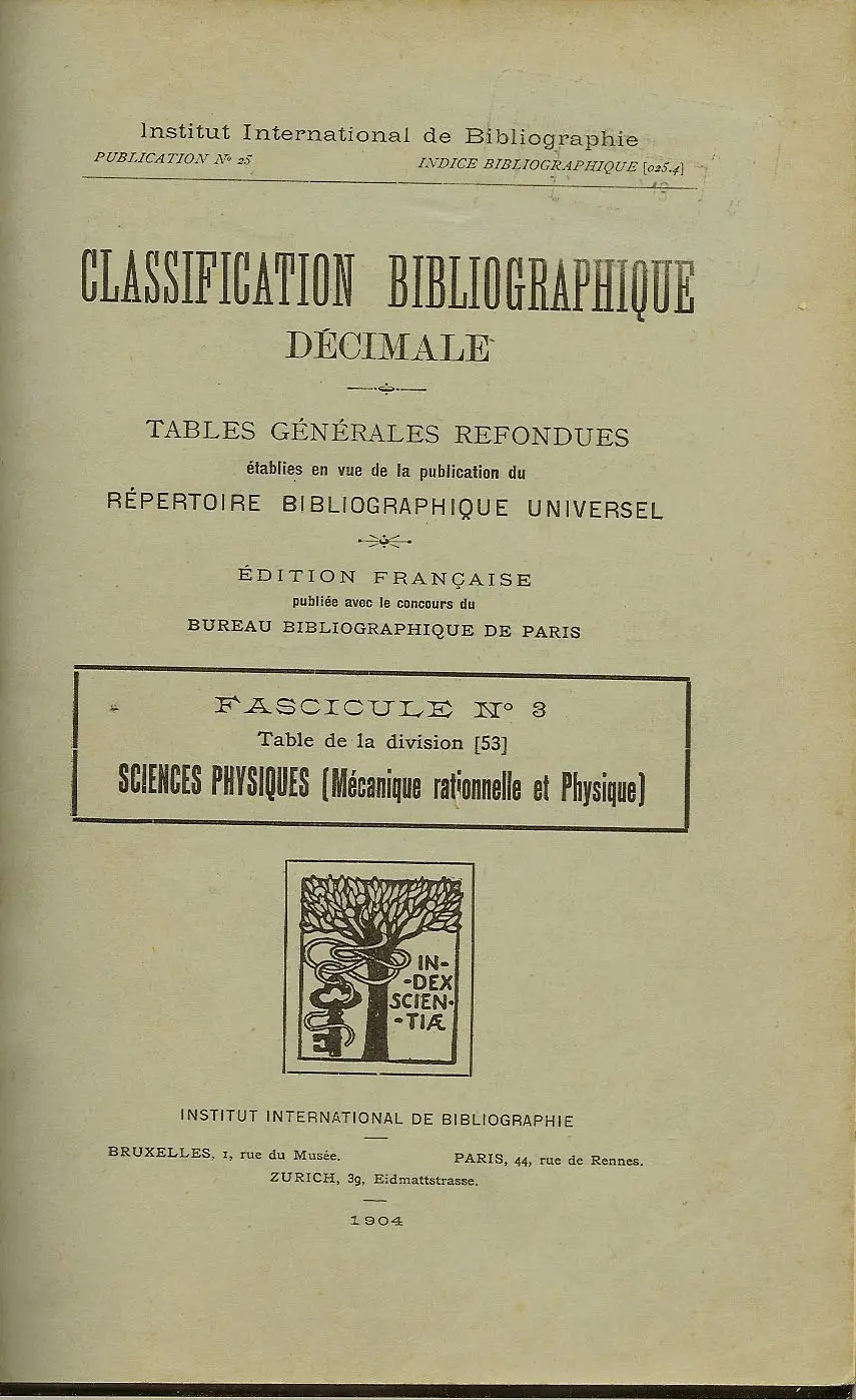 CLASSIFICATION BIBLIOGRAPHIQUE DECIMALE