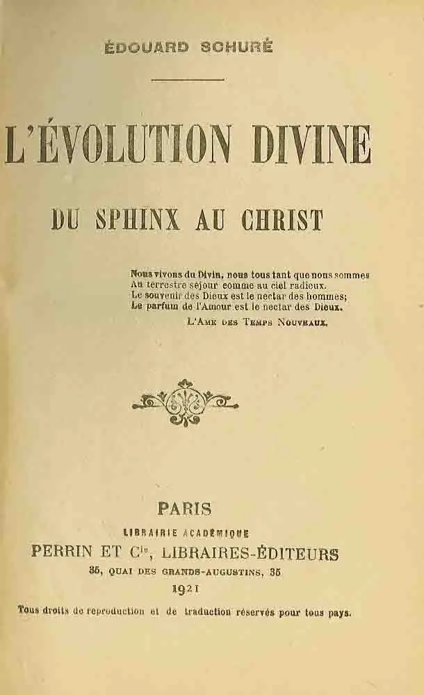 L'EVOLUTION DIVINE DU SPHINX AU CHRIST (Edouard SCHURÉ)