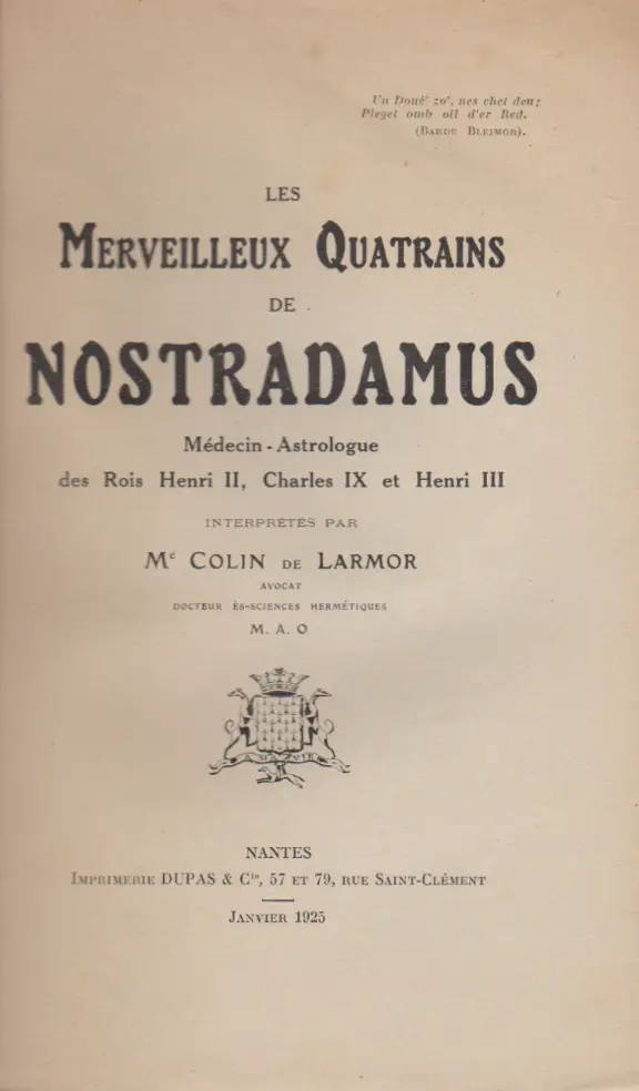 LES MERVEILLEUX QUATRAINS DE NOSTRADAMUS (Colin De LARMOR) – Image 2