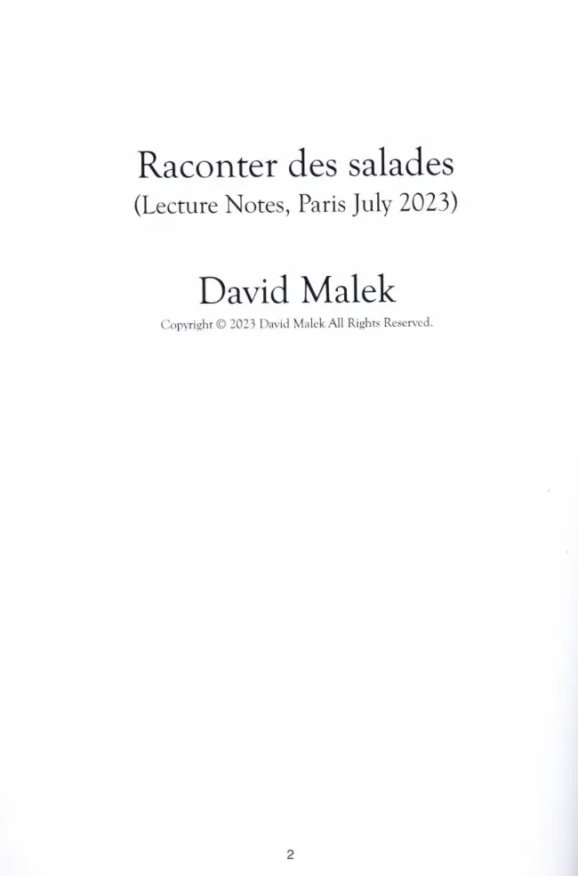 Raconter des salades (Lecture Notes, Paris July 2023) David Malek – Image 2