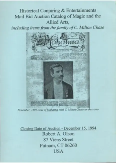 HISTORICAL CONJURING & ENTERTAINMENTS MAIL BID AUCTION CATALOG OF MAGIC AND THE ALLIED ARTS
